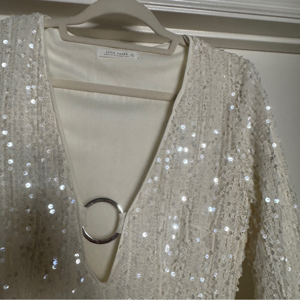12th Tribe Nerina White Sequin Mini Dress - Picture 4 of 6